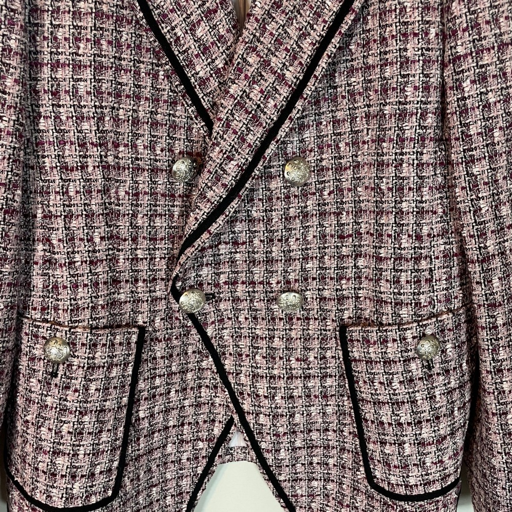 Veronica Beard Womens Size 12 Theron Pink Purple Tweed Double Breasted Blazer - Picture 3 of 9